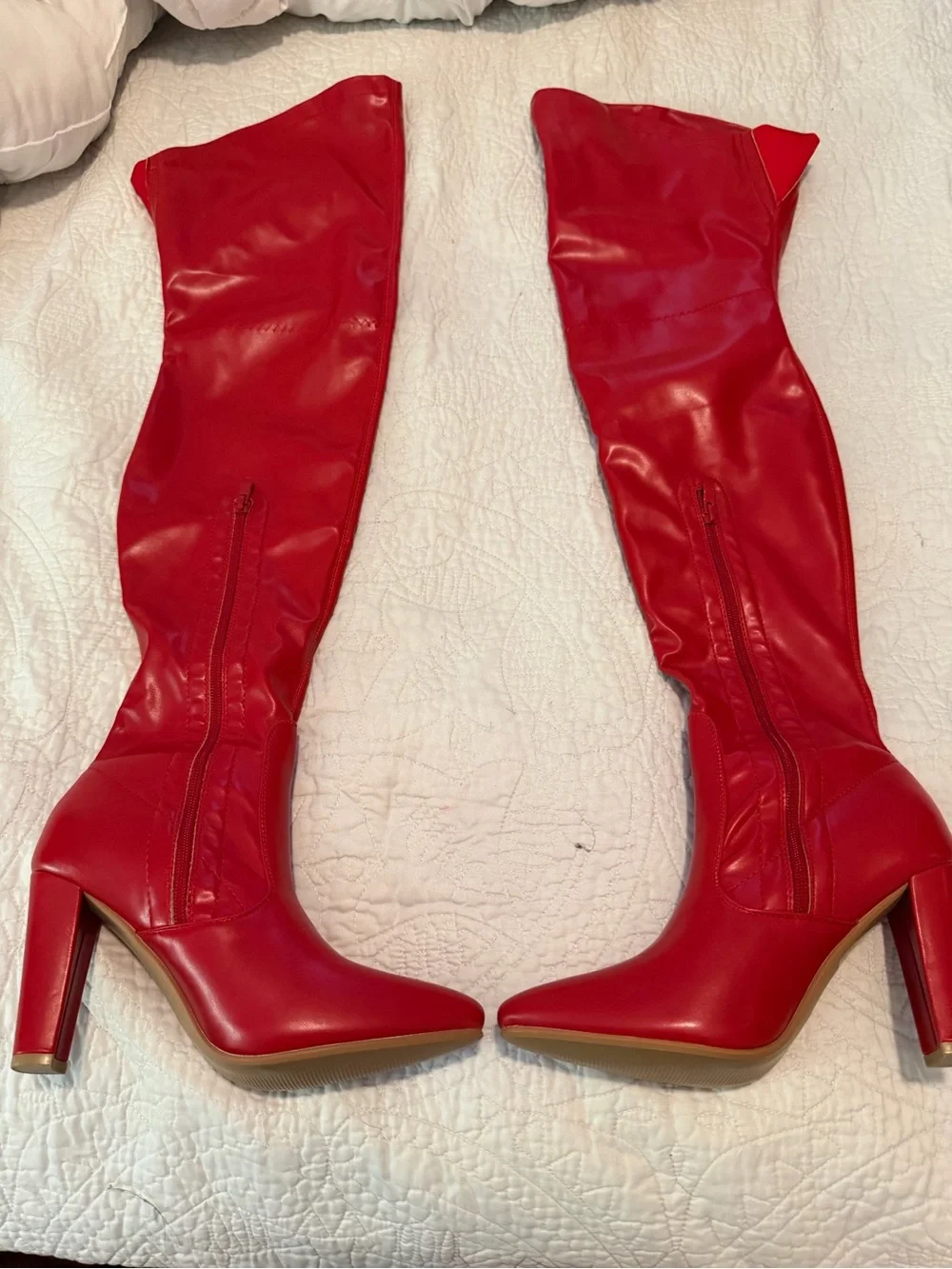Red Knee-High Heeled Boots - Women